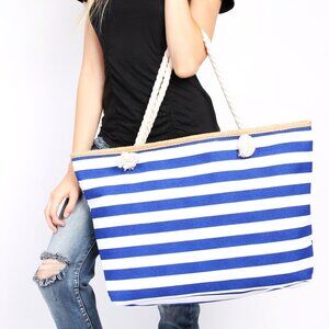 Riah Sapphire Blue & White Stripe Jumbo Beach Bag Tote